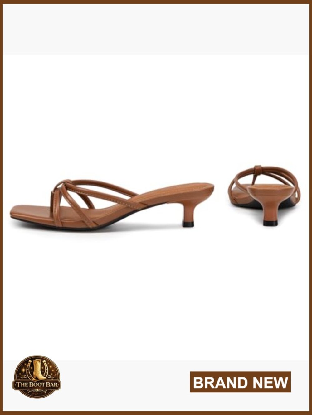 Square Toe Strappy Kitten Heeled Sandals Slip On Thong Low Heels - Picture 5 of 7